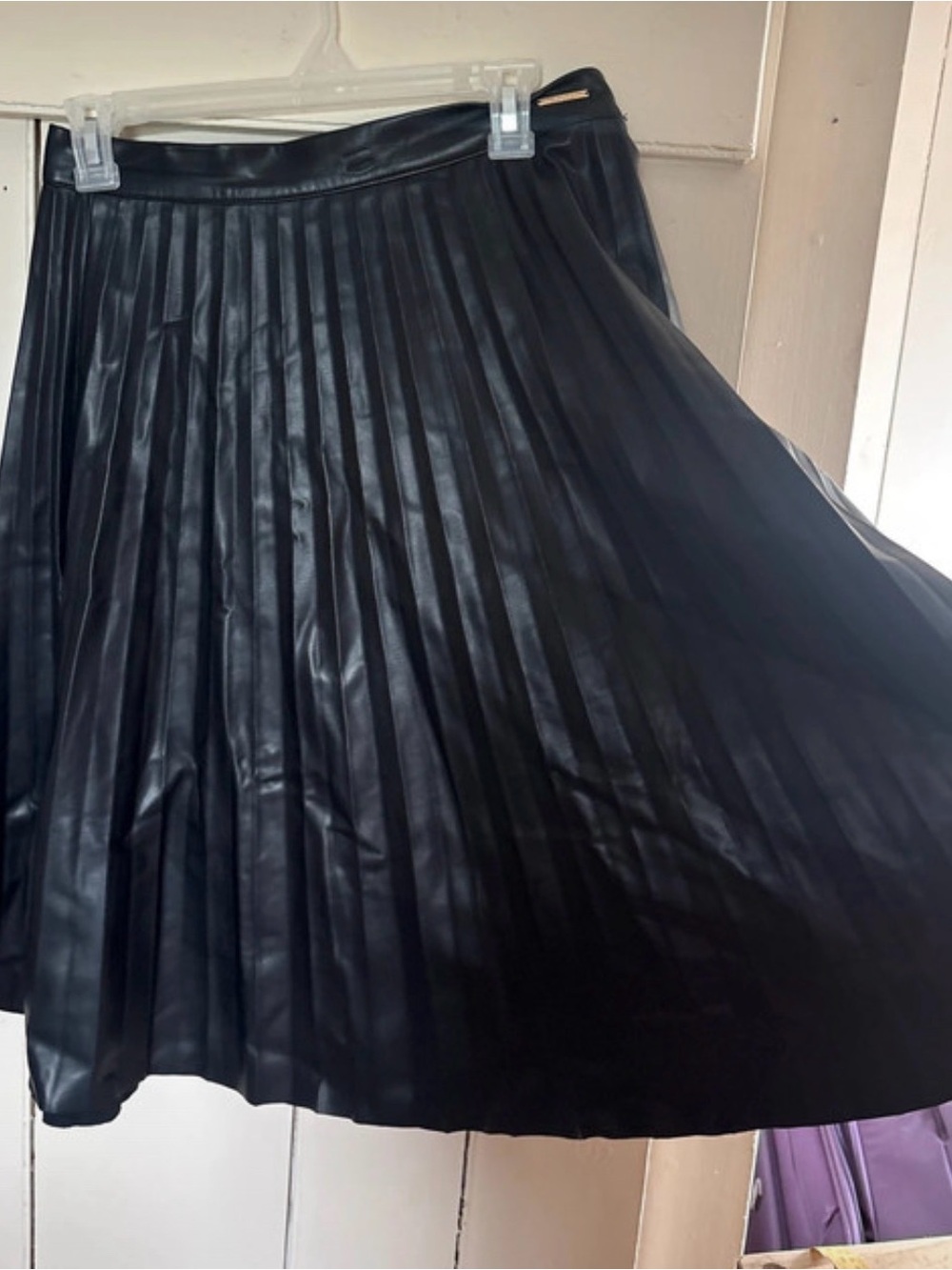 Marc New York Black Pleated Faux Leather Skater Skirt